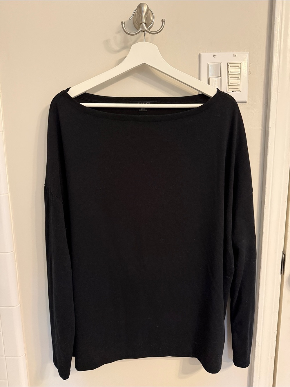 AllSaints Black Rita Boatneck Long Sleeve Top
